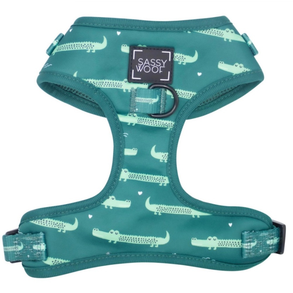 Sassy Woof harness green size Medium crocodile alligator print adjustable